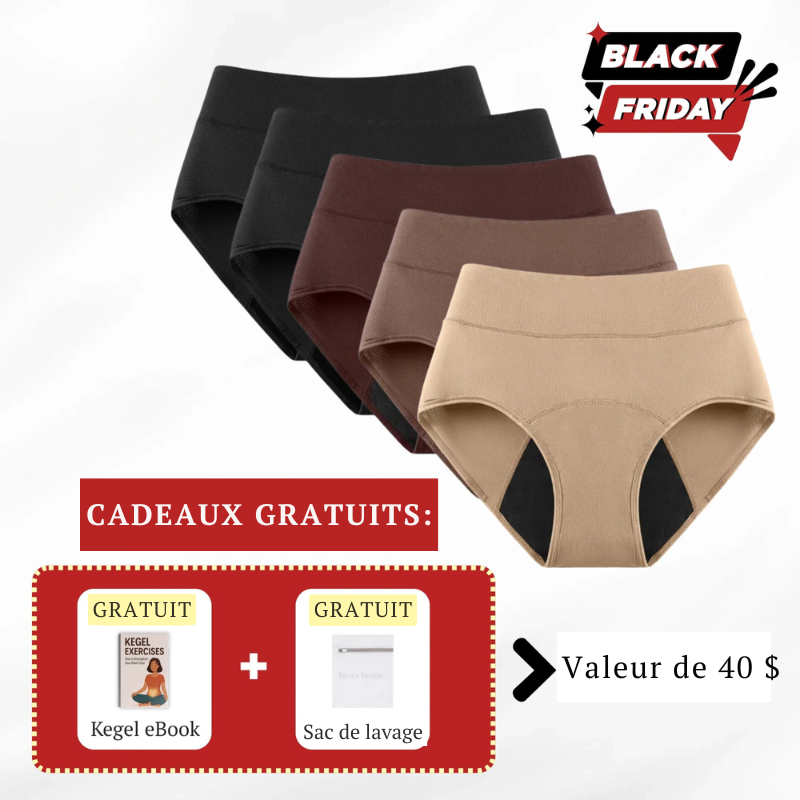 Culottes anti-fuites emblématiques d’Éva – Spéciale Vendredi fou (paquet de 5)