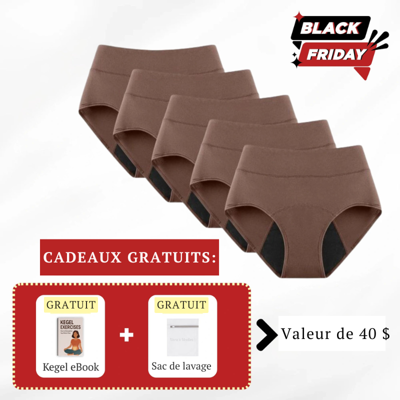 Culottes anti-fuites emblématiques d’Éva – Spéciale Vendredi fou (paquet de 5)
