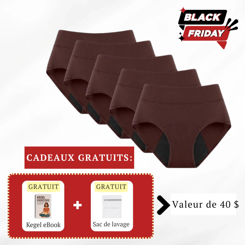 Culottes anti-fuites emblématiques d’Éva – Spéciale Vendredi fou (paquet de 5)